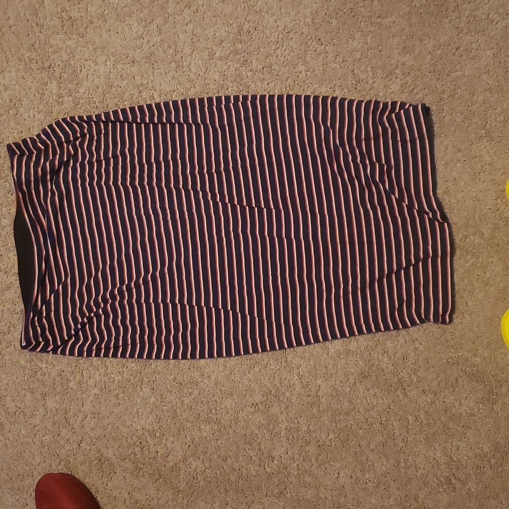 A navy blue and red stripe pencil skirt